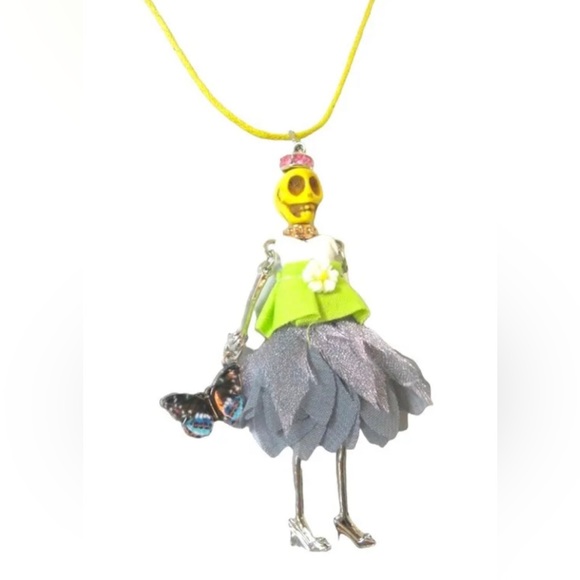 Sugar Skull Necklace French Doll Day Dead Jewelry Nature Lover - Picture 1 of 4